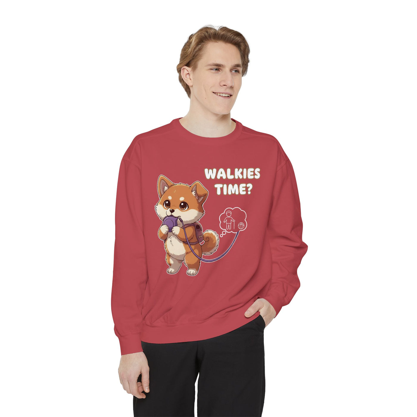 Cute Dog Walk Time style 3 Cozy Graphic Unisex Crewneck Sweatshirt