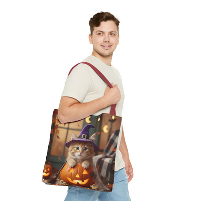Adorable Halloween Cat Tote Bag, Cute Pet Lover Gift, Trick or Treat Bag, Fall Accessory, Spooky Cat Design