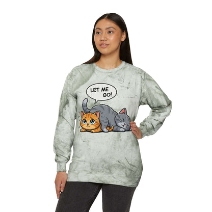 Let Me Go Cat Cozy Crewneck Sweatshirt Tie-Dye style 3