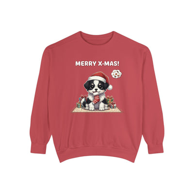 Cute Puppy waiting for Christmas presents style 7 Cozy Graphic Unisex Crewneck Sweatshirt