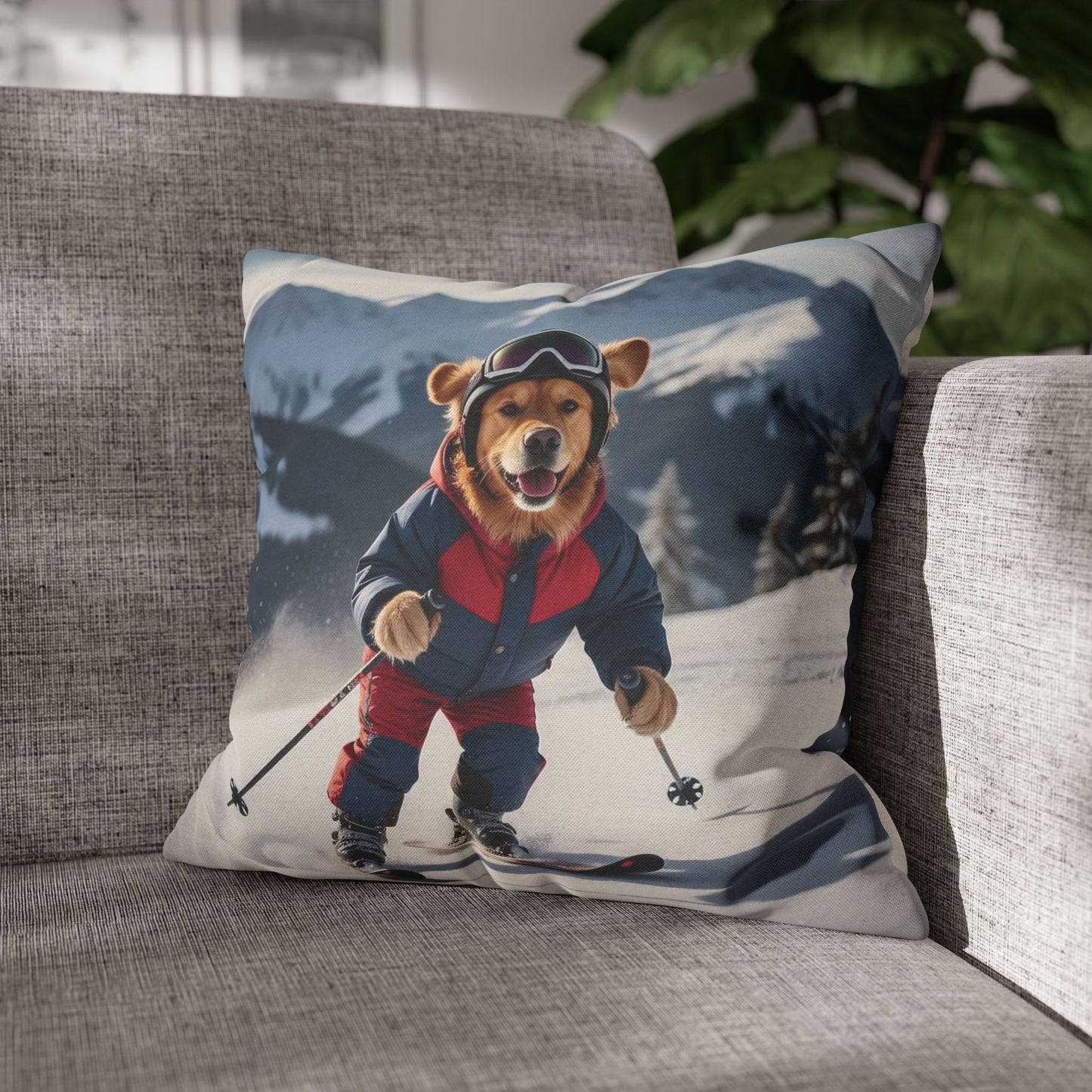 Skiing Dog Graphic Fun & Cozy Decorative Pillowcase