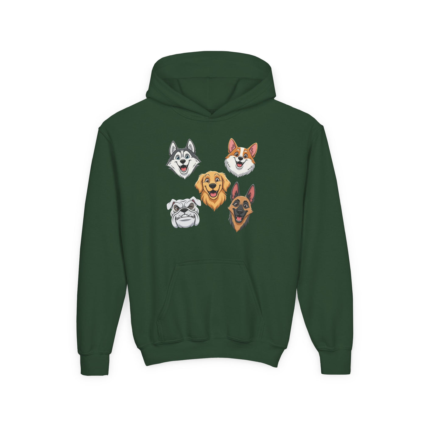 Cute Dog Heads Unisex Youth Hoodie, Fun Pet Lover Sweater, Kids Gift, Animal Lover Apparel, Perfect for Birthdays & Holidays