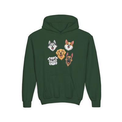Cute Dog Heads Unisex Youth Hoodie, Fun Pet Lover Sweater, Kids Gift, Animal Lover Apparel, Perfect for Birthdays & Holidays