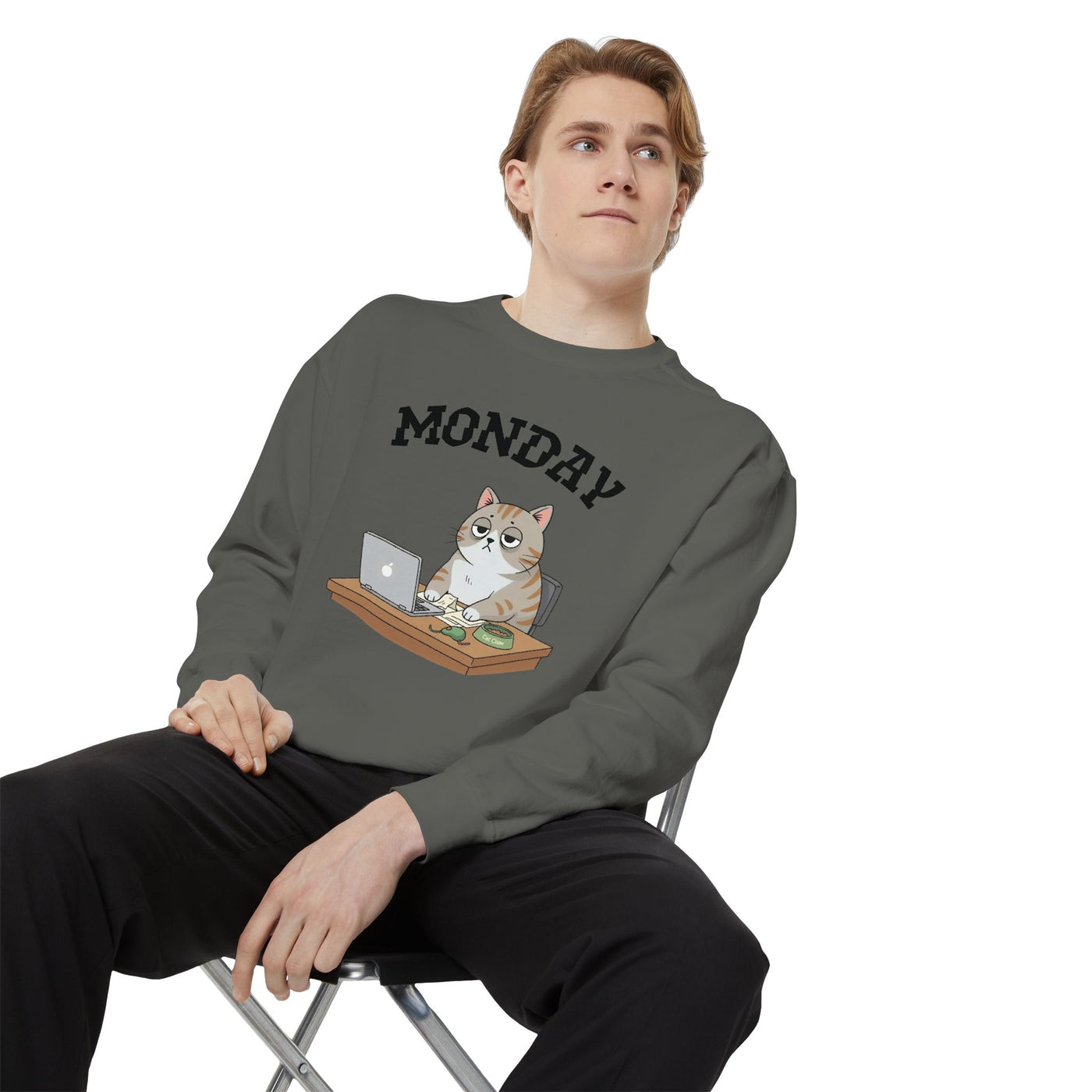 Monday Face Cat Stares Blankly Unisex Crewneck Sweatshirt style 4