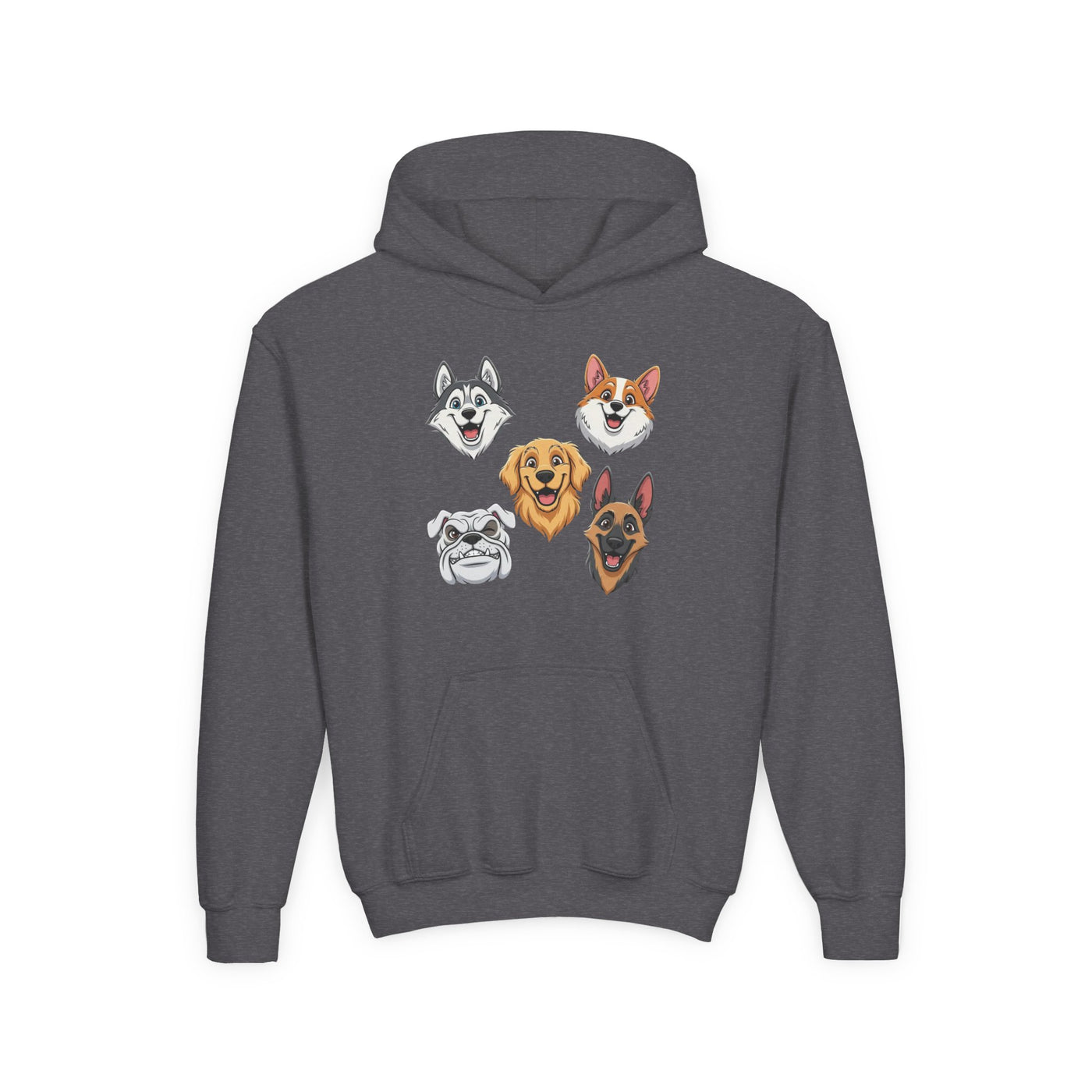 Cute Dog Heads Unisex Youth Hoodie, Fun Pet Lover Sweater, Kids Gift, Animal Lover Apparel, Perfect for Birthdays & Holidays