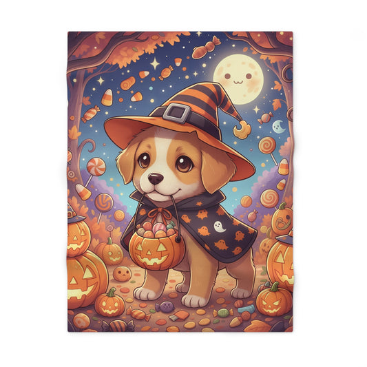 Halloween Dog Themed Soft Fleece Baby Blanket, Cute Dog Blanket, Cozy Nursery Decor, Fall Baby Gift, Halloween Baby Shower Gift