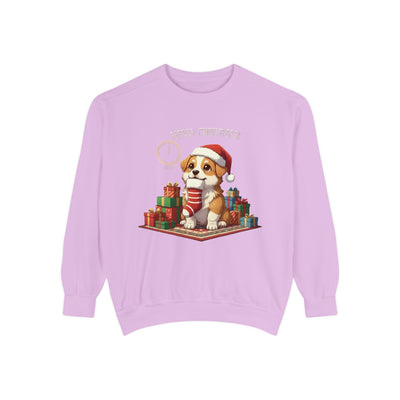 Cute Puppy waiting for Christmas presents style 1 Cozy Graphic Unisex Crewneck Sweatshirt