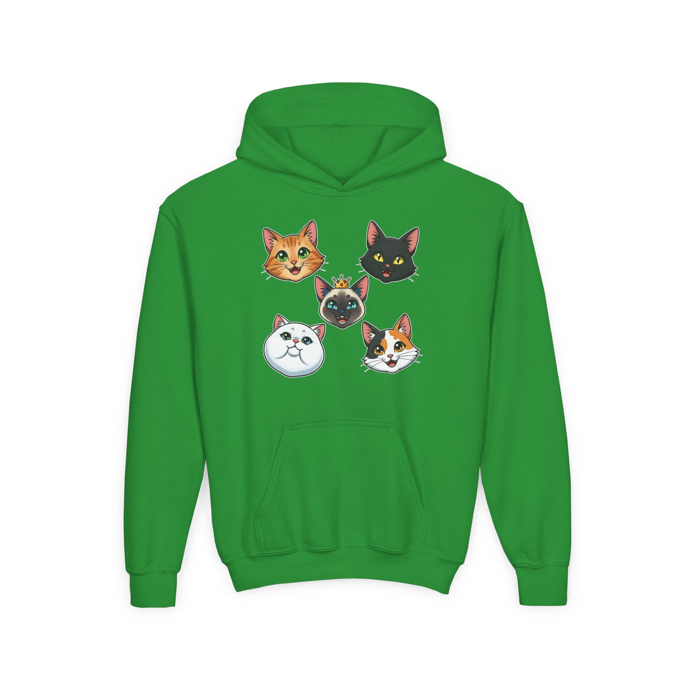 Cute Cat Heads Unisex Youth Hoodie, Fun Pet Lover Sweater, Kids Gift, Animal Lover Apparel, Perfect for Birthdays & Holidays