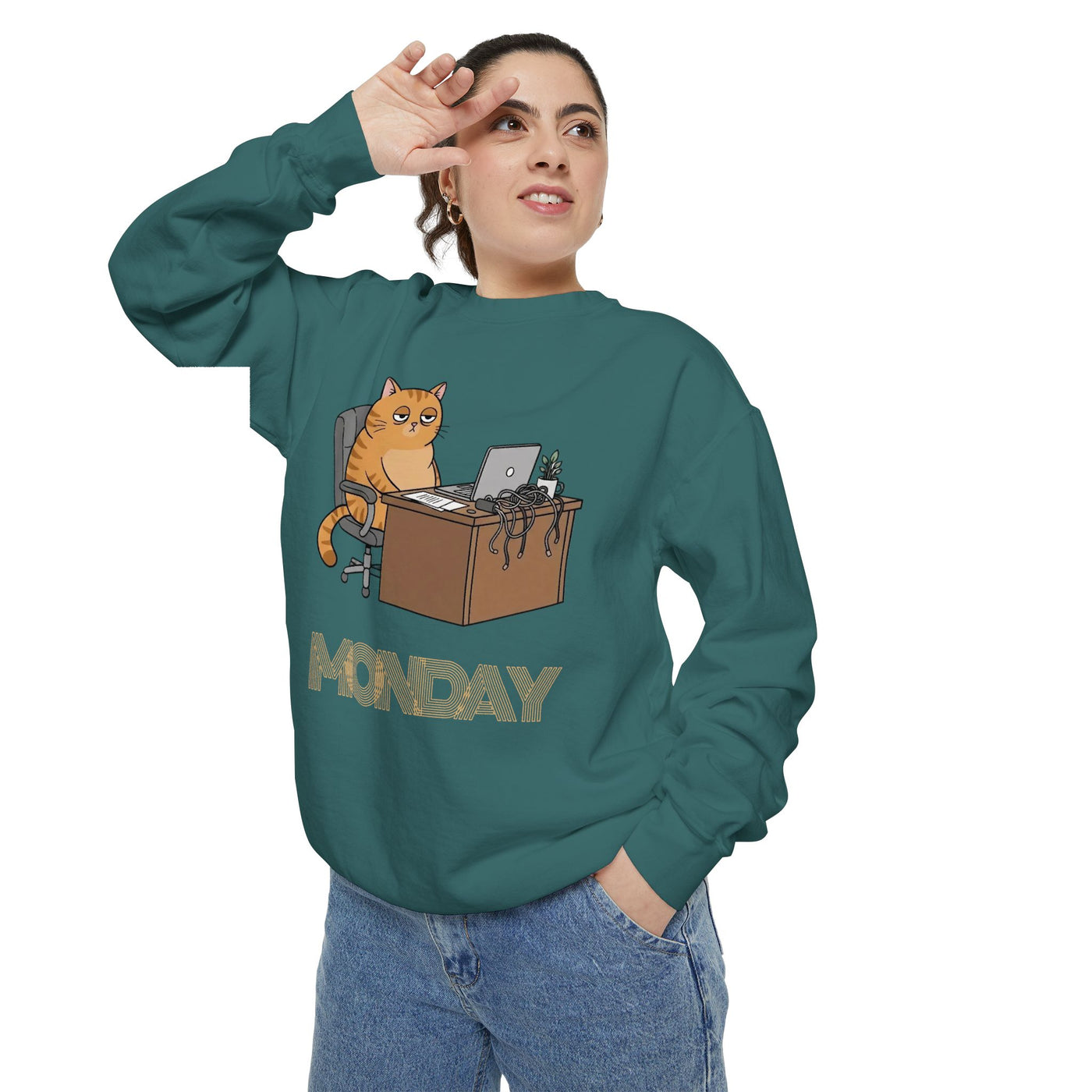 Monday Face Cat Stares Blankly Unisex Crewneck Sweatshirt style 3