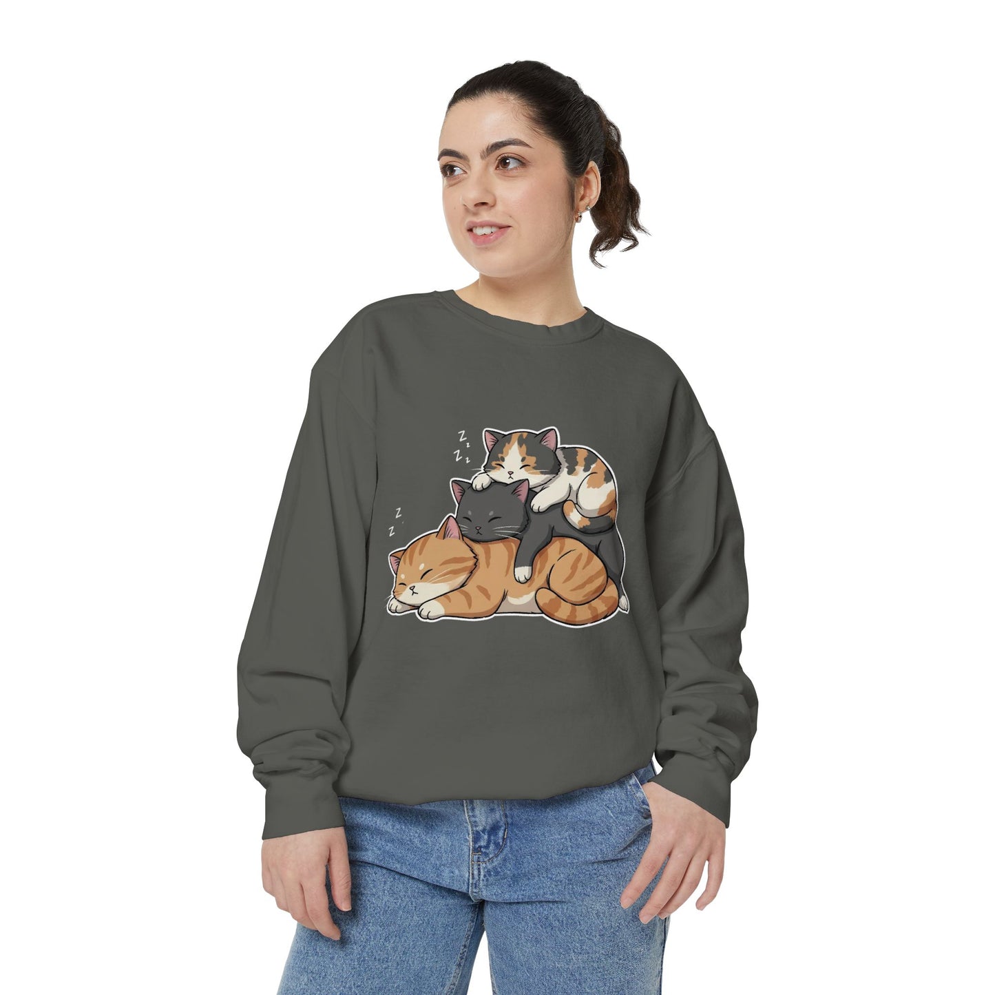 3 Cute Sleeping Cats Cozy Graphic Unisex Crewneck Sweatshirt style 7