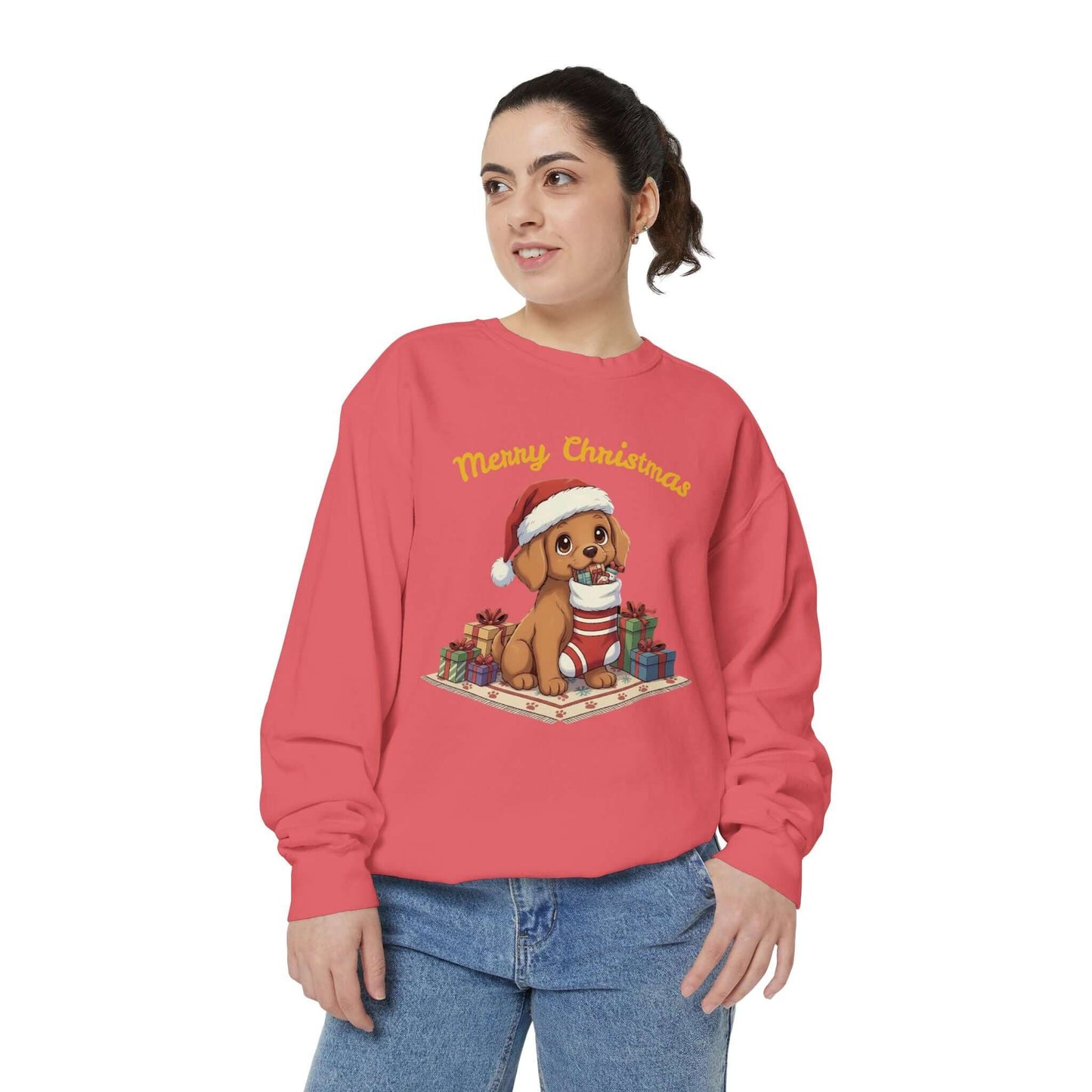 Puppy wait for Christmas presents Unisex Crewneck Sweatshirt style 2