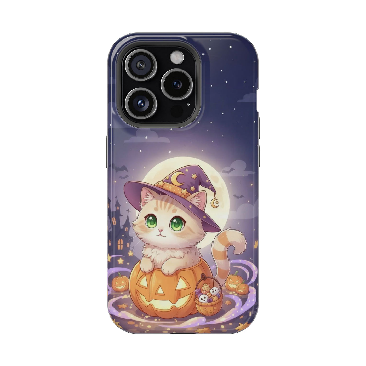Halloween cute kitten anime style 4 Magnetic Phone Case, Cat Lover Gift, Impact-Resistant iPhone Case, Funny Pet Accessory, Unique Animal Design