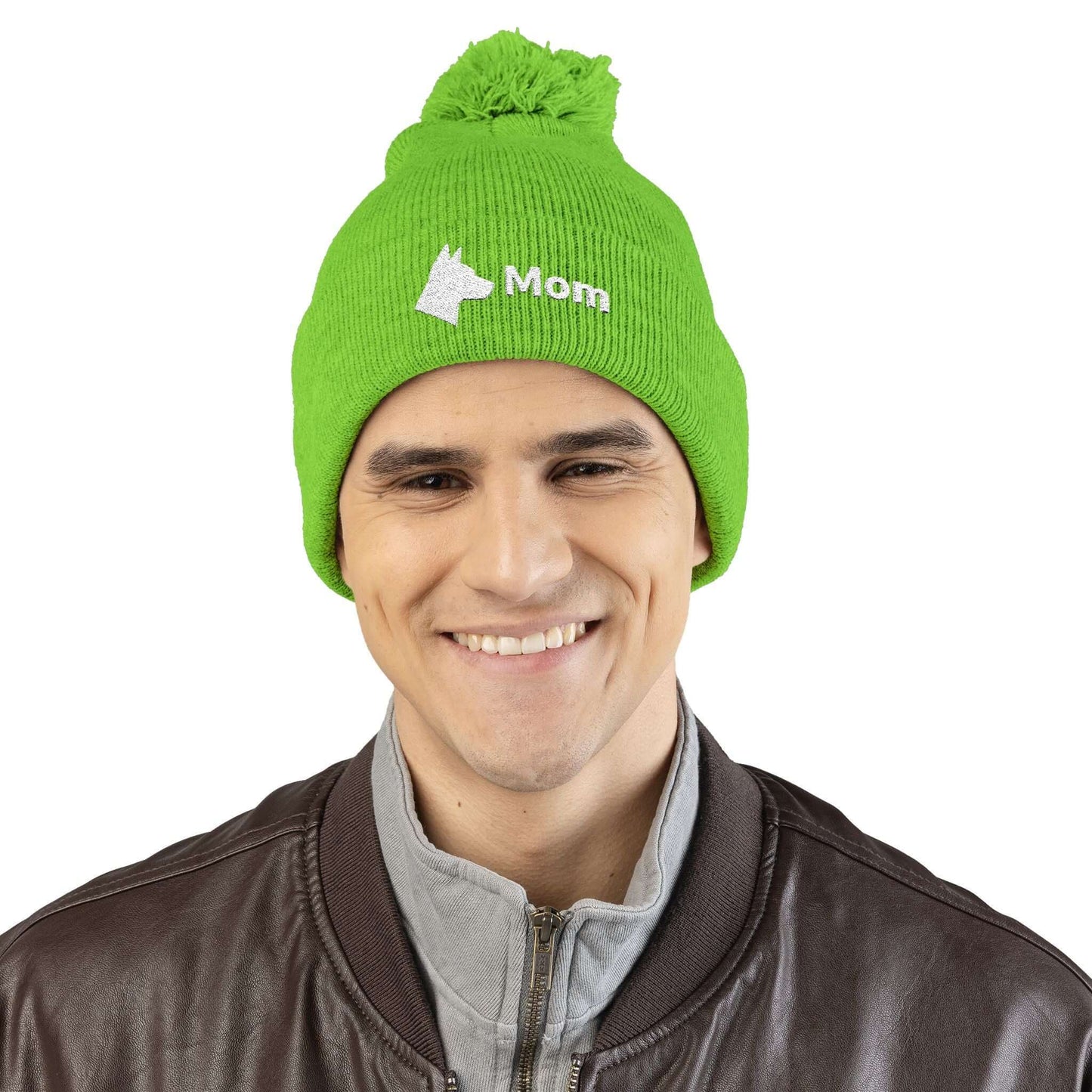 Embroidered Dog Mom Pom-Pom Knit Cap