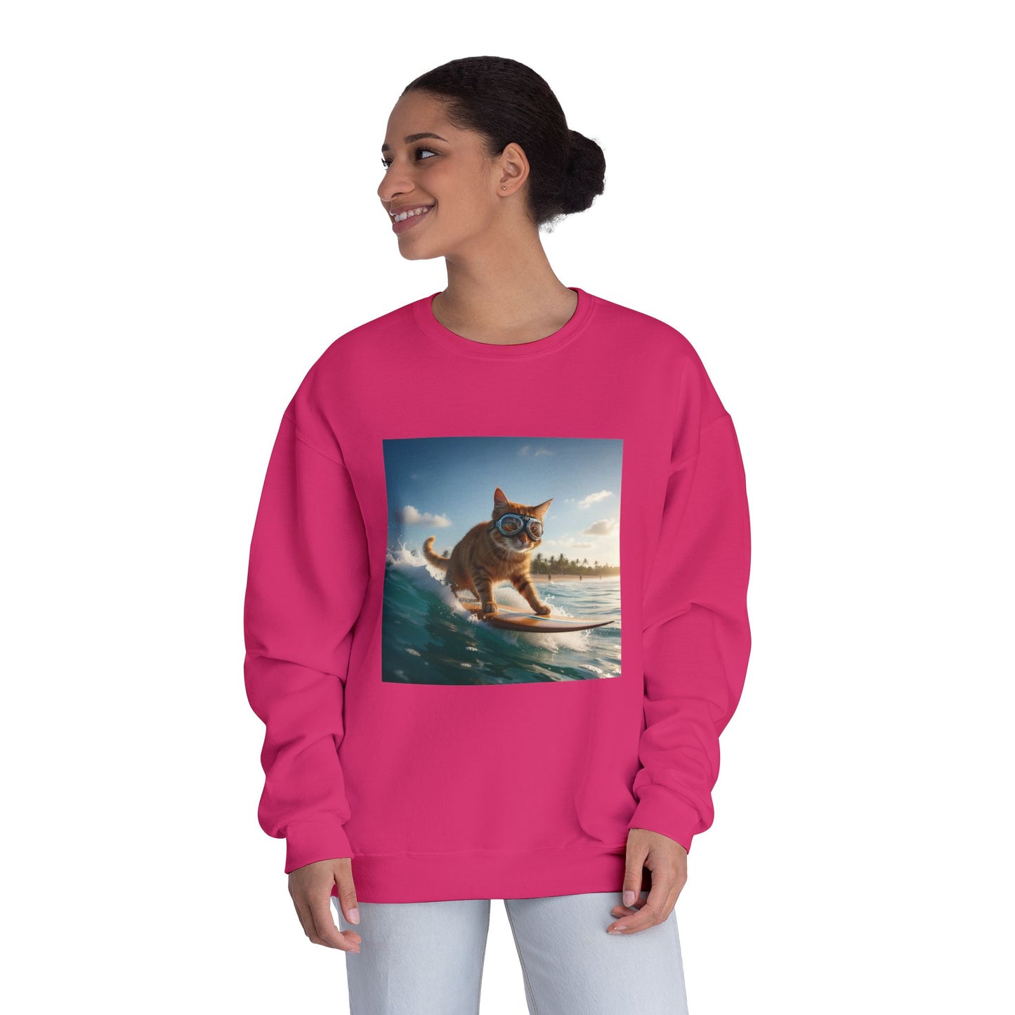 Surfing Cat Unisex NuBlend Crewneck Sweatshirt style 1