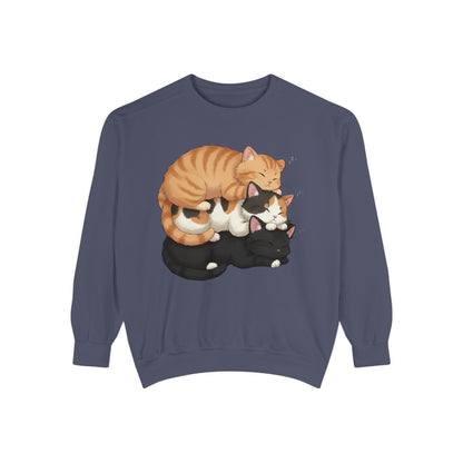 3 Cute Sleeping Cats Cozy Graphic Unisex Crewneck Sweatshirt style 5