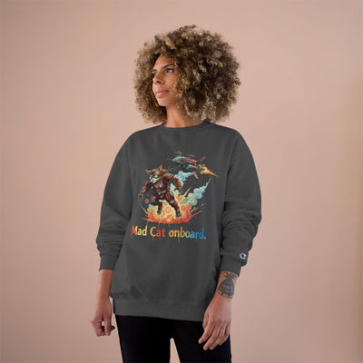 Mad Cat Onboard Graphic style 2 Champion Crewneck Sweatshirt for Gamers & Sci‑Fi Fans