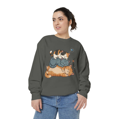3 Cute Sleeping Cats Cozy Graphic Unisex Crewneck Sweatshirt style 2