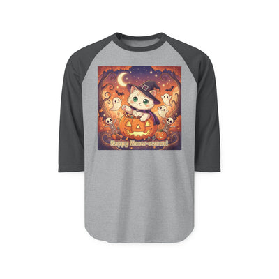 Halloween cute kitten anime style 6 Raglan Shirt, Unisex Halloween Top, Pumpkin Cat Shirt, Cute Cat Tee, Spooky Casual Wear