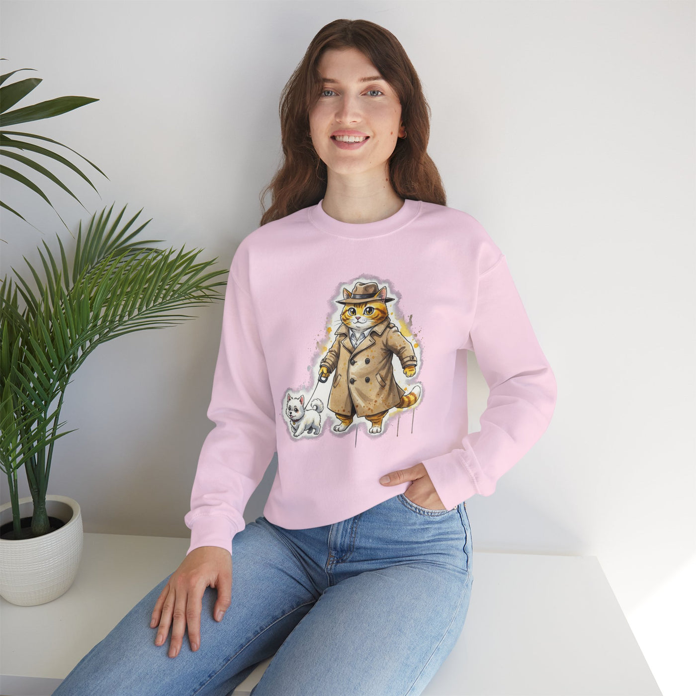 Watercolor painting style 10 Men & Women Cute Cat Pile Crewneck Sweatshirt