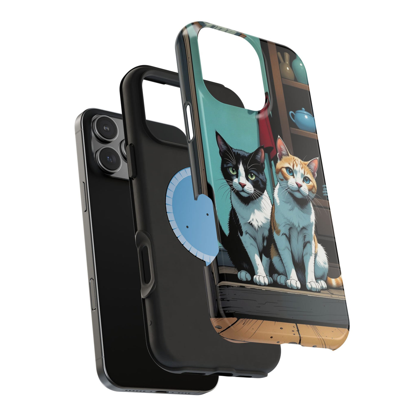 Cute Cats Magnetic Phone Case comic style 3, Cat Lover Gift, Impact-Resistant iPhone Case, Funny Pet Accessory, Unique Animal Design