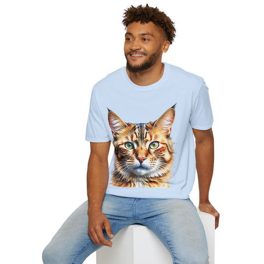 Watercolor Cat Head Unisex Cotton T-Shirt style 1