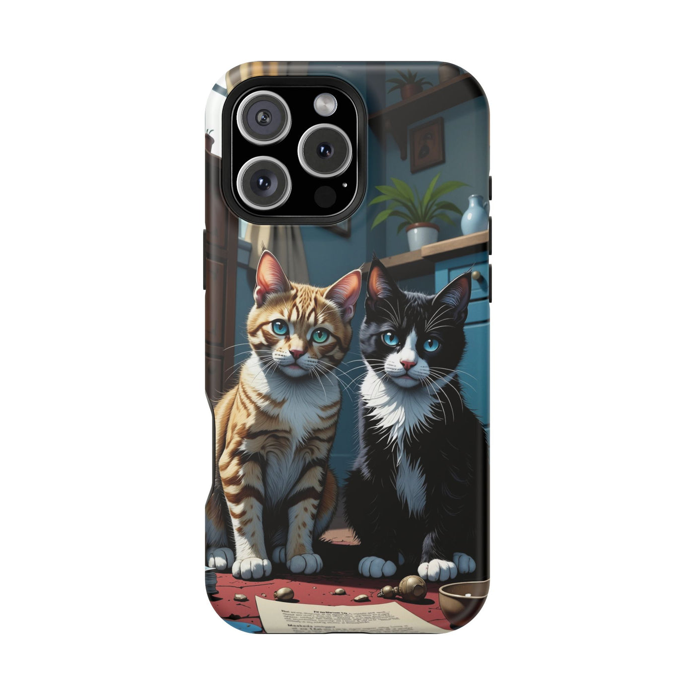 Cute Cats Magnetic Phone Case comic style 4, Cat Lover Gift, Impact-Resistant iPhone Case, Funny Pet Accessory, Unique Animal Design