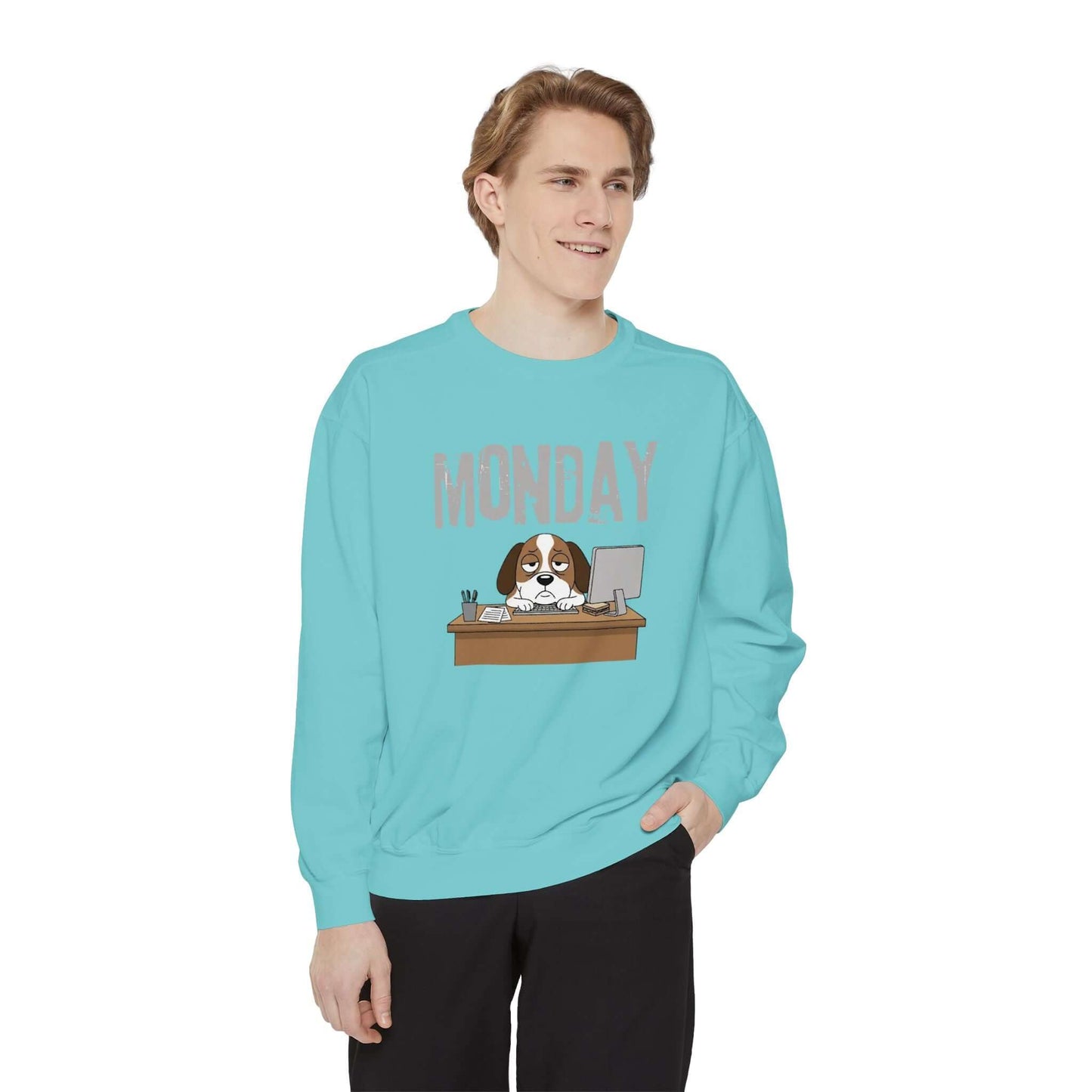 Monday Face Dog Stares Blankly Unisex Crewneck Sweatshirt style 6