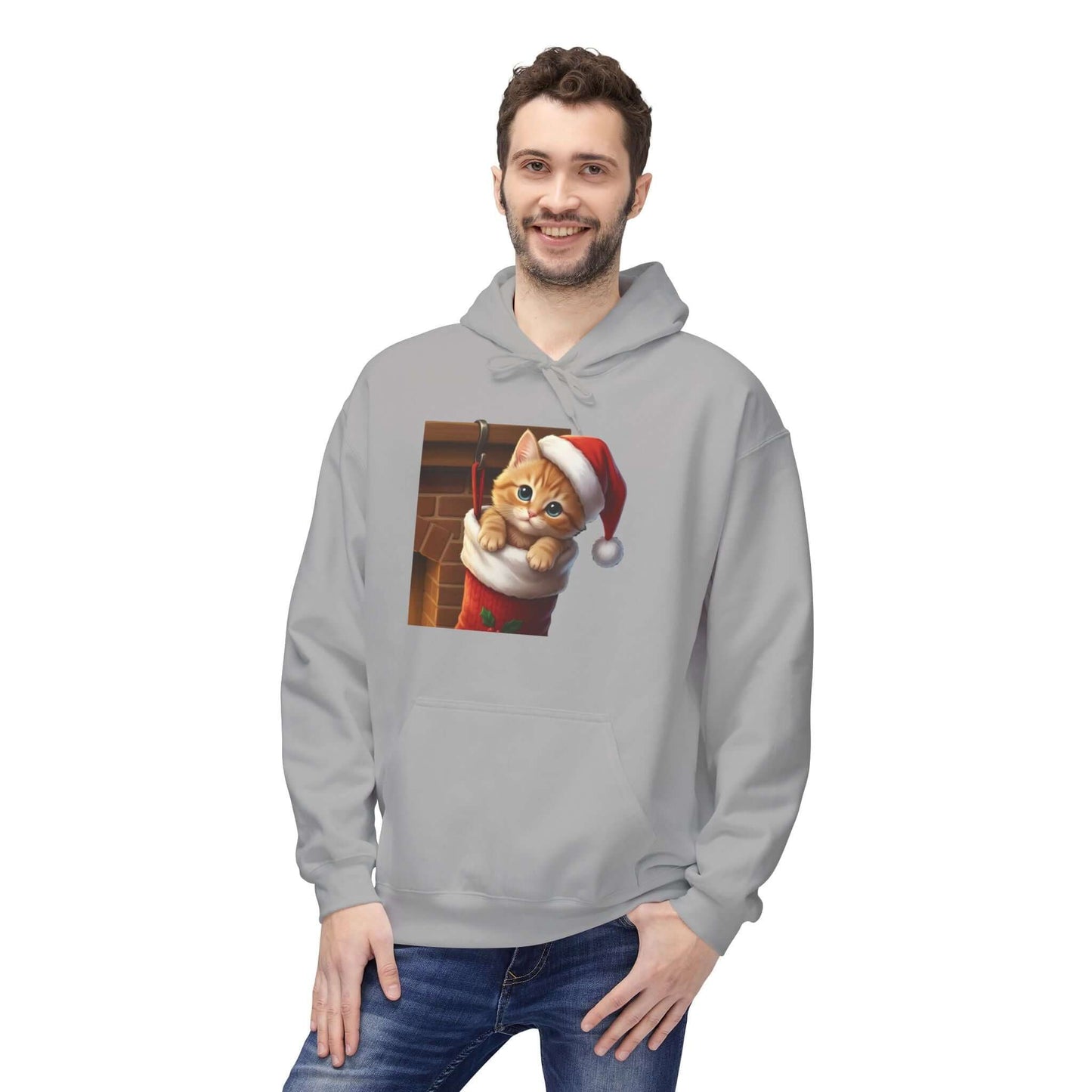 Kitten hiding in Christmas stocking Unisex Fleece Hoodie style 4