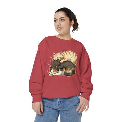 3 Cute Sleeping Cats Cozy Graphic Unisex Crewneck Sweatshirt style 4