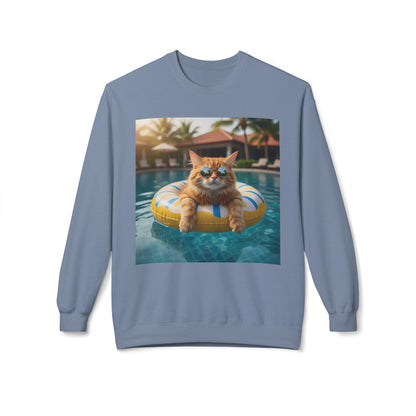 Swimming Pool Vibes Graphic Cat Unisex Crewneck Sweatshirt