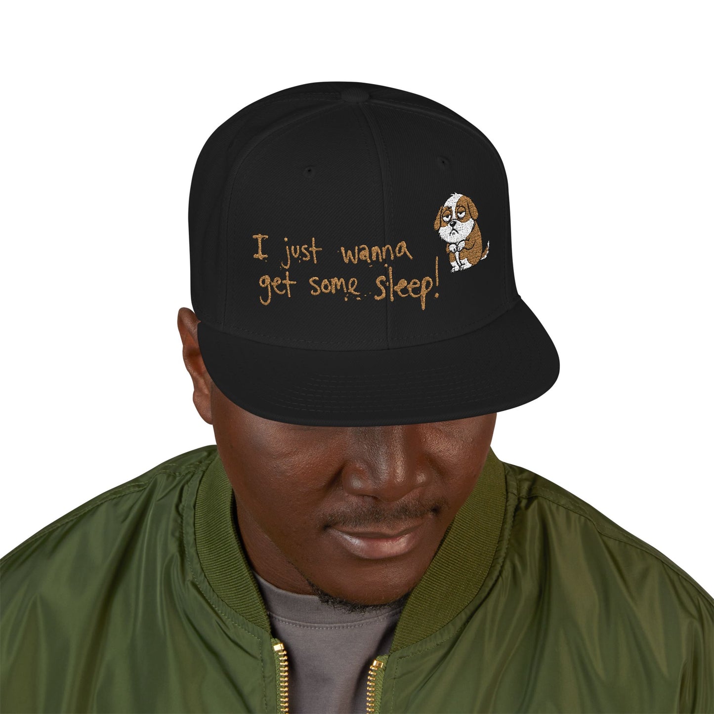 I just wanna get some sleep Embroidered Cute Puppy Snapback Hat