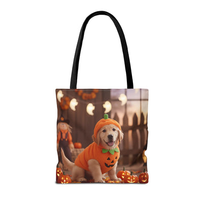 Adorable Halloween Puppy Tote Bag, Dog Lover Bag, Spooky Season Accessories, Pumpkin Patch Shopper, Cute Pet Gift