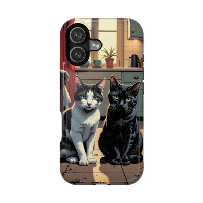 Cute Cats Magnetic Phone Case comic style 2, Cat Lover Gift, Impact-Resistant iPhone Case, Funny Pet Accessory, Unique Animal Design