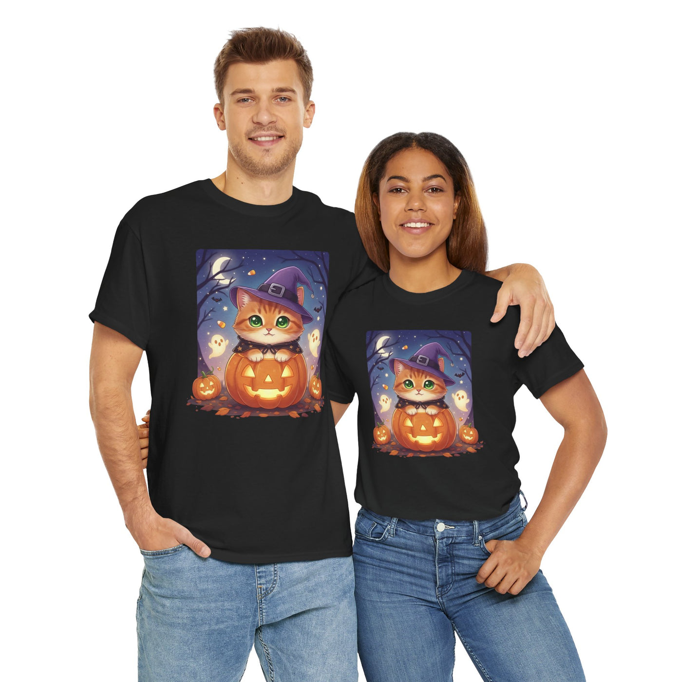 Halloween cute kitten anime style 2 Unisex Tee - Cute Cat T-Shirt for Pet Lovers, Cat Owners, Sports Enthusiasts, Gifts for Animal Lovers, Casual Everyday Wear
