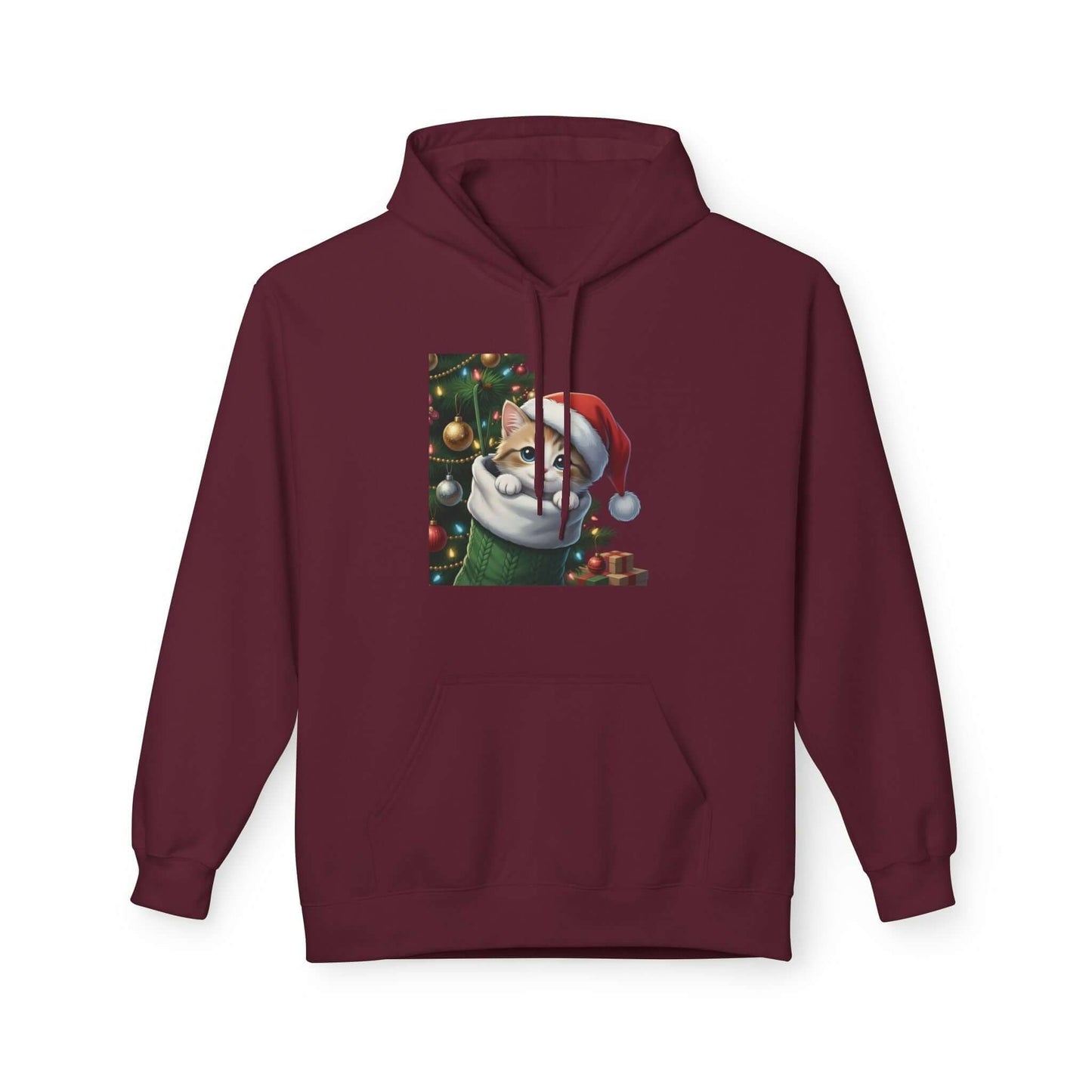 Kitten hiding in Christmas stocking Unisex Fleece Hoodie style 2