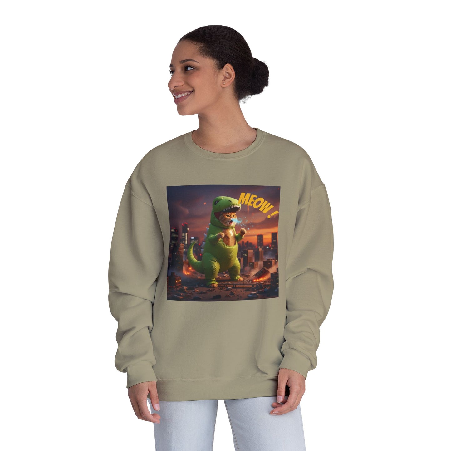 Tyrannosaurus Cat in city Unisex NuBlend Sweatshirt style 2