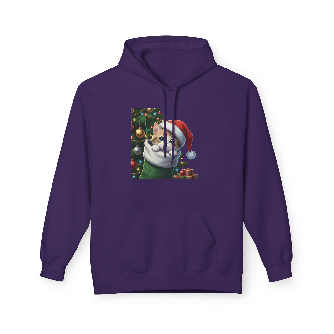 Adorable kitten hiding in Christmas stocking style 2 Cozy Graphic Unisex Midweight Softstyle Fleece Hoodie