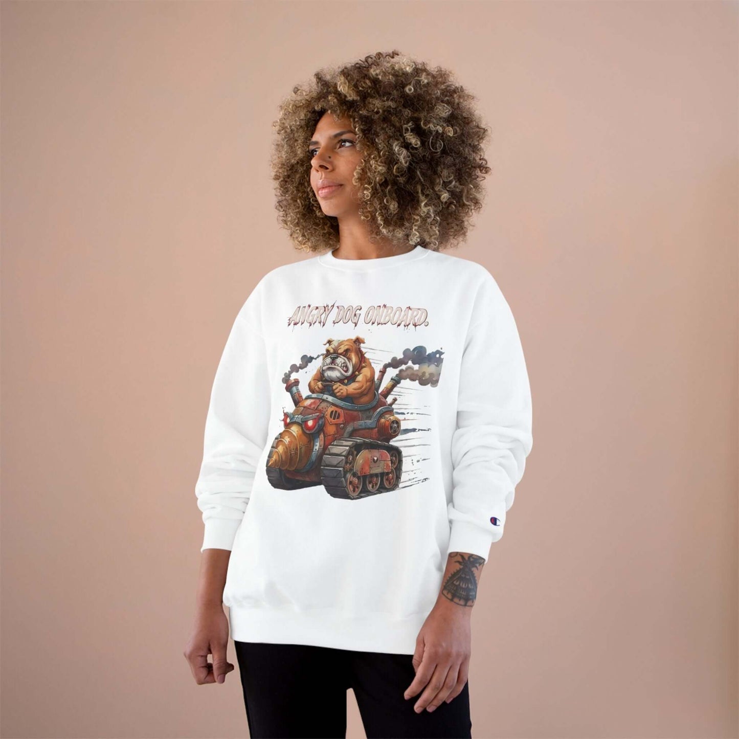 Angry Dog Onboard Graphic Champion Crewneck Sweatshirt style 2