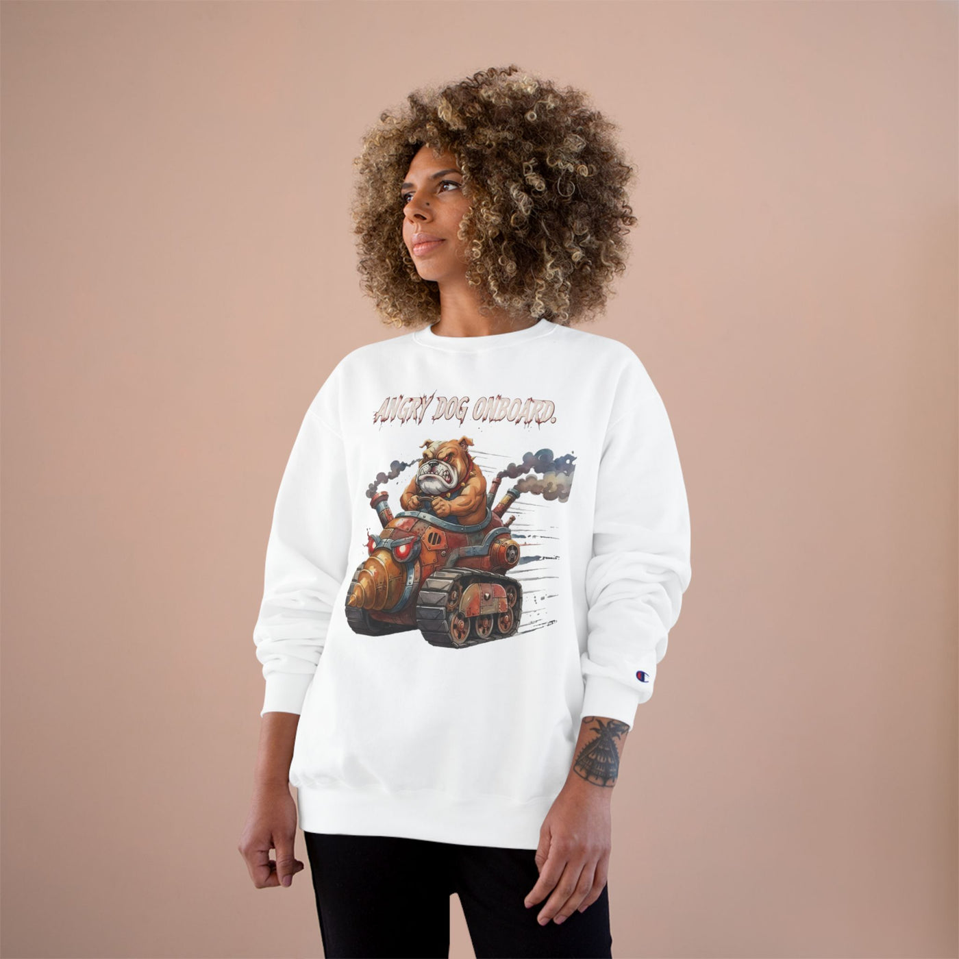 Angry Dog Onboard Graphic style 2 Champion Crewneck Sweatshirt for Gamers & Sci‑Fi Fans