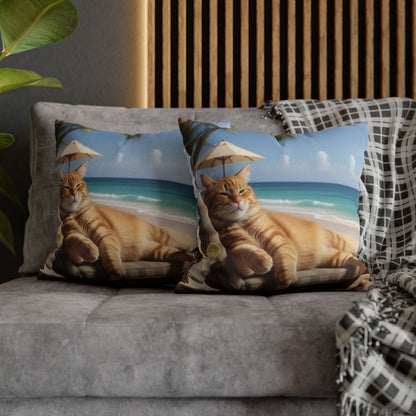 Relaxing Cat Beach Cozy Polyester Decorative Pillowcase