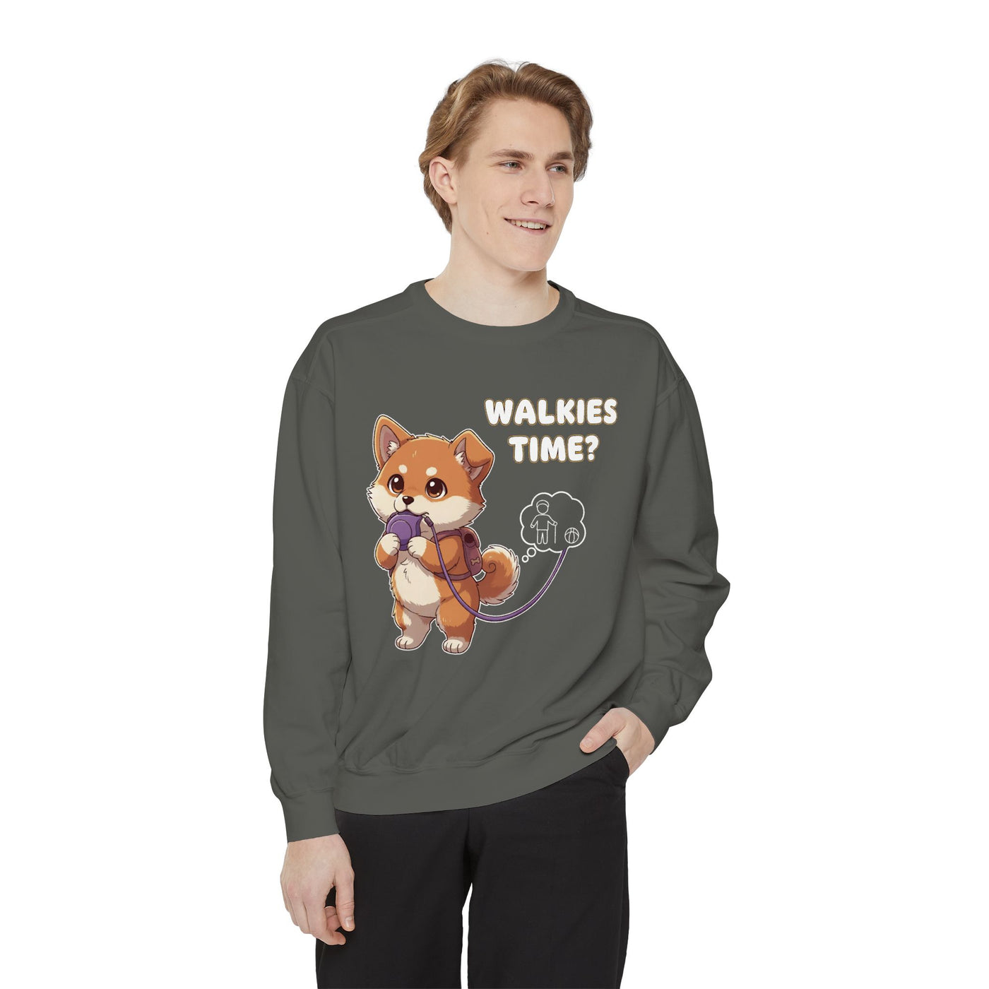 Cute Dog Walk Time style 3 Cozy Graphic Unisex Crewneck Sweatshirt
