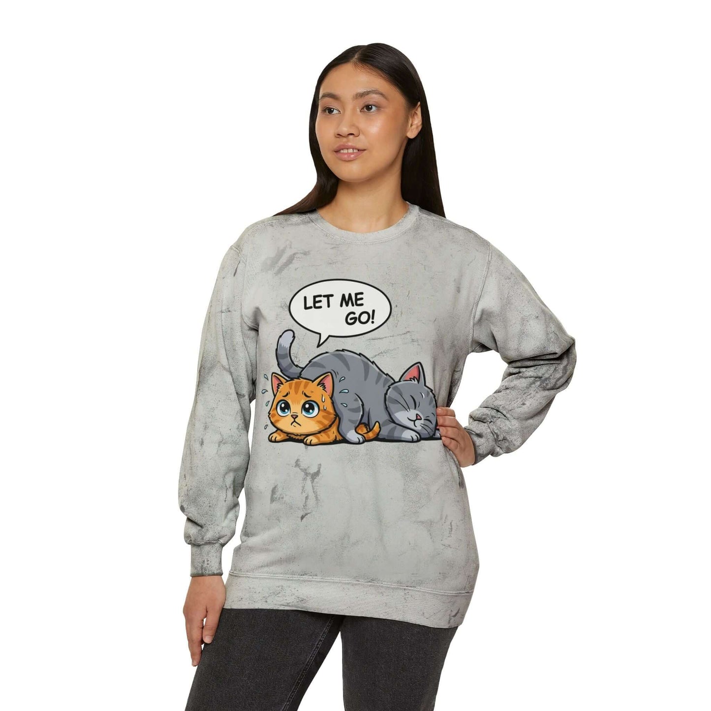 Let Me Go Cat Cozy Crewneck Sweatshirt Tie-Dye style 3