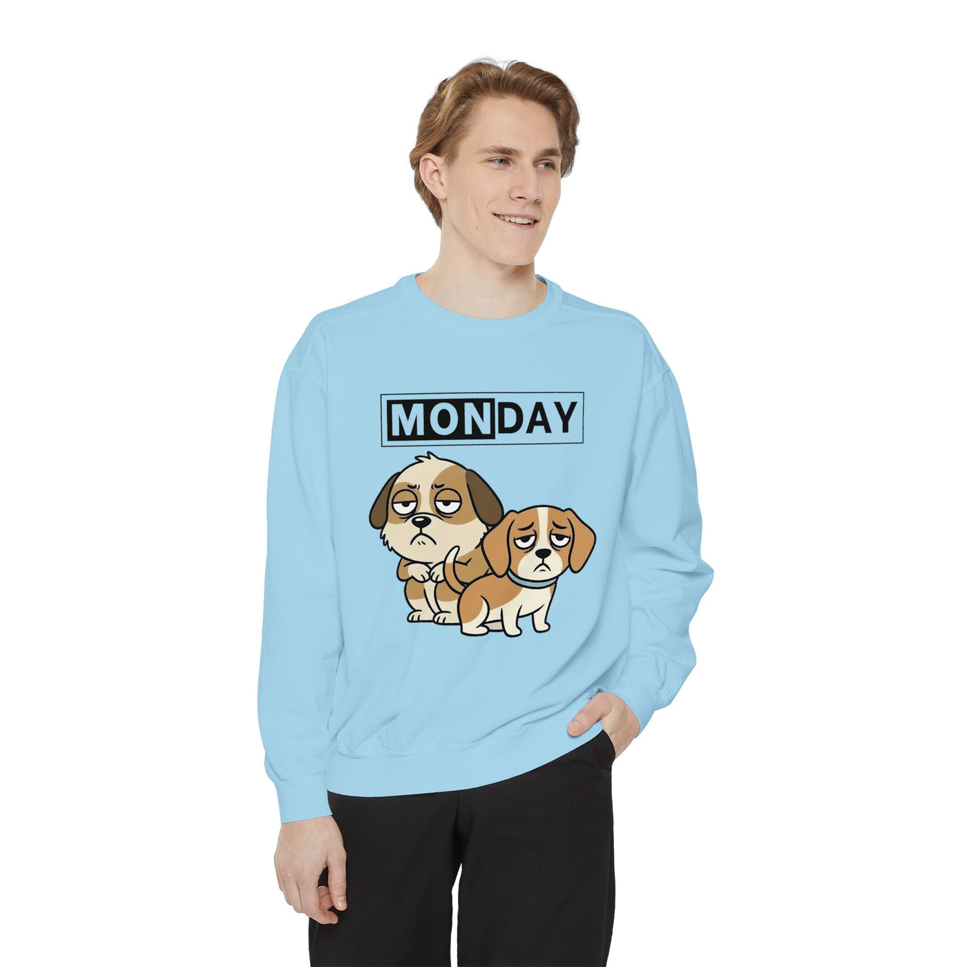 Monday Face Dog Stares Blankly Unisex Crewneck Sweatshirt style 1