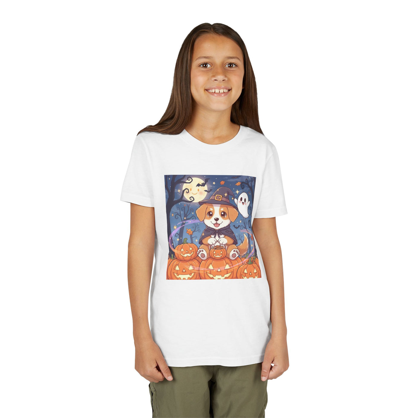 Halloween cute puppy anime style 3 Youth Tee, Short Sleeve T-Shirt, Kids Halloween Apparel, Cute Dog Tee, Fall Outfit for Children