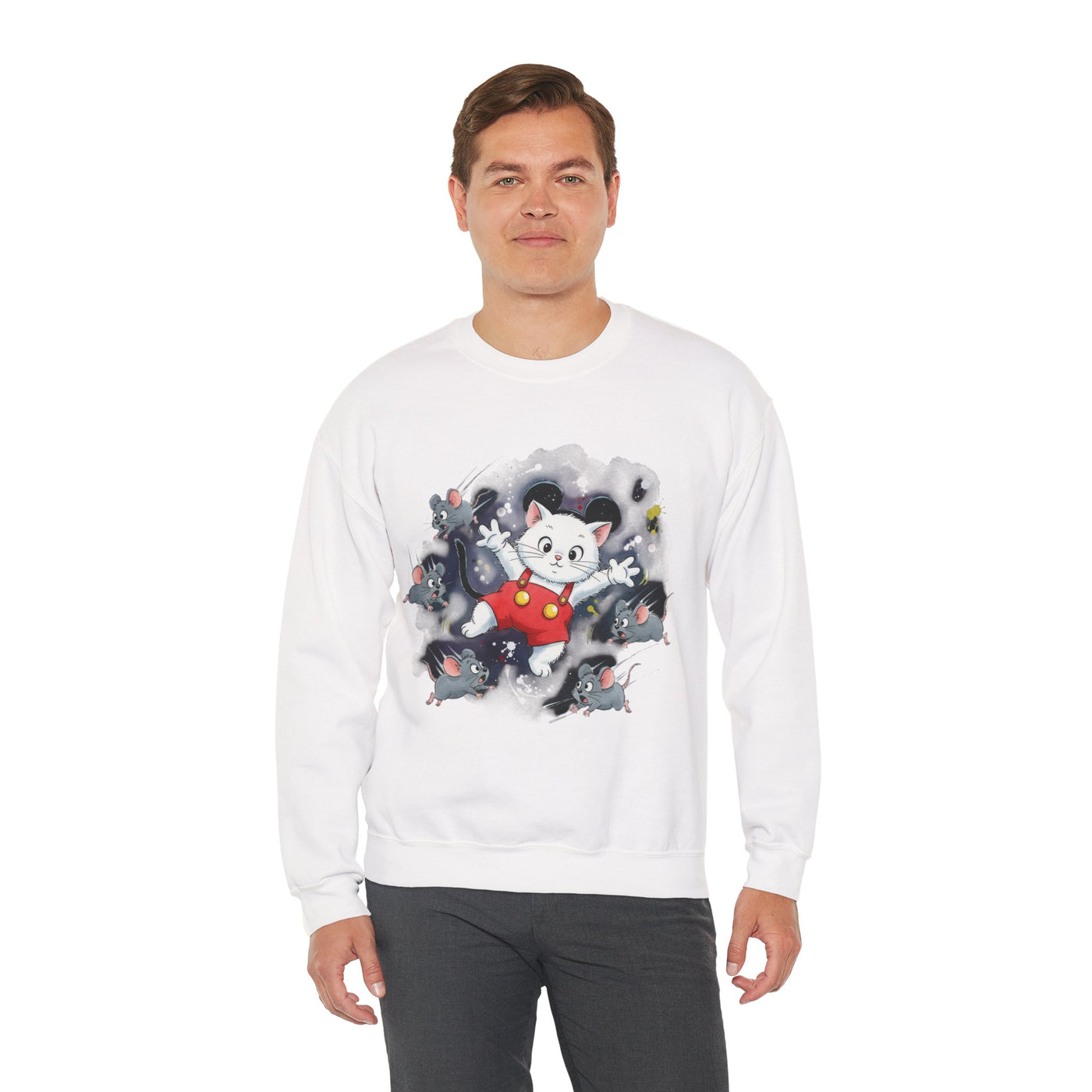 Watercolor painting style 2 Men & Women Cute Cat Pile Crewneck Sweatshirt