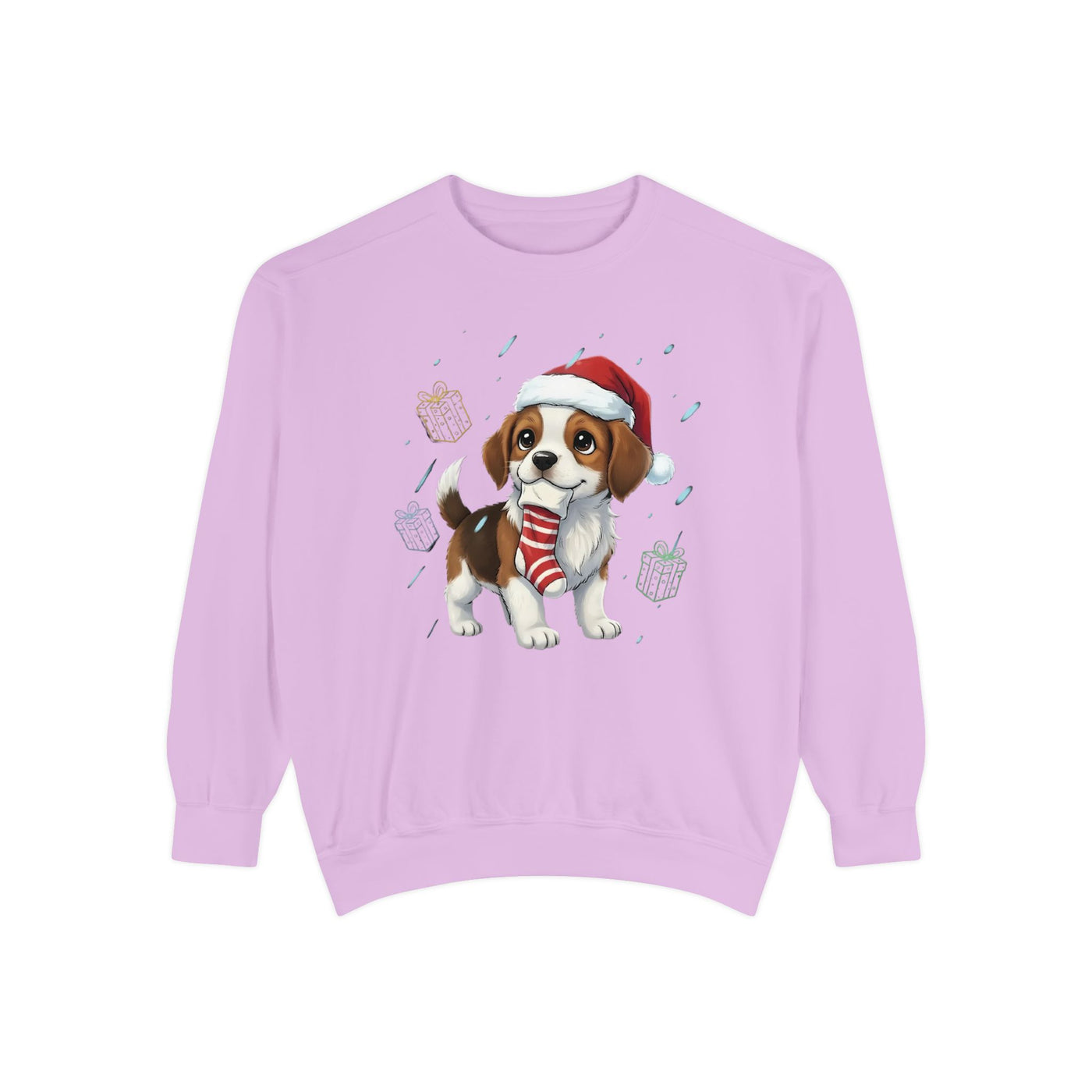 Cute Puppy waiting for Christmas presents style 6 Cozy Graphic Unisex Crewneck Sweatshirt