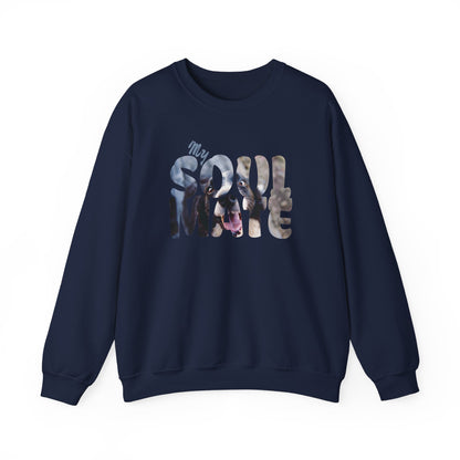 Dog My Soulmate Unisex Crewneck Sweatshirt featuring 'My SOULMATE' text in layered design.