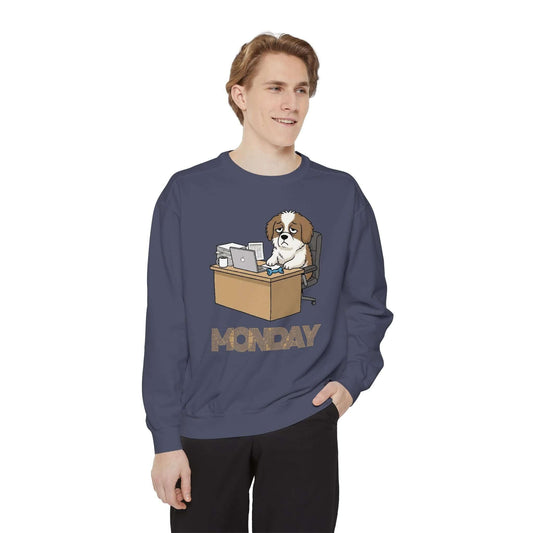 Monday Face Dog Stares Blankly Unisex Crewneck Sweatshirt style 3