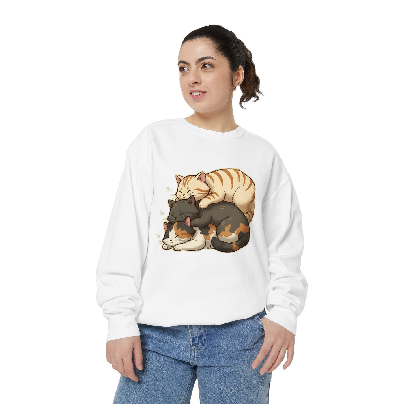 3 Cute Sleeping Cats style 4 Cozy Graphic Unisex Crewneck Sweatshirt