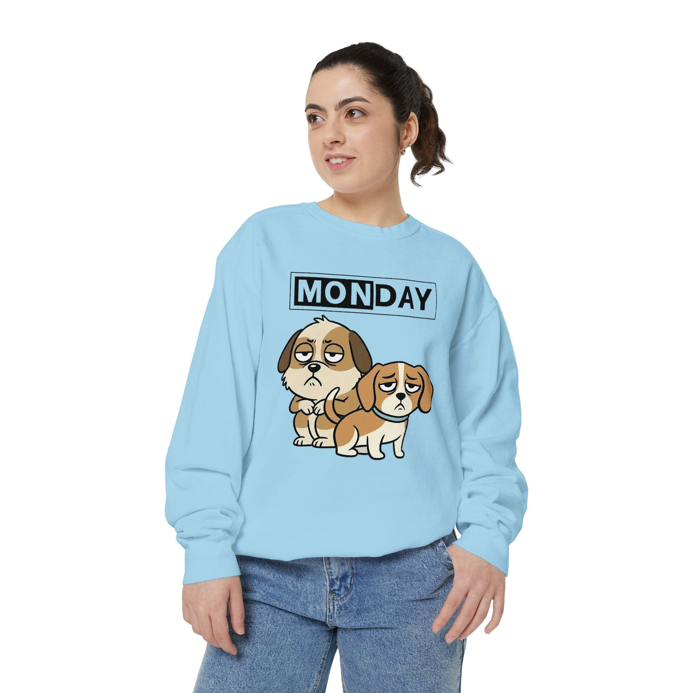 Monday Face Dog Stares Blankly Unisex Crewneck Sweatshirt style 1